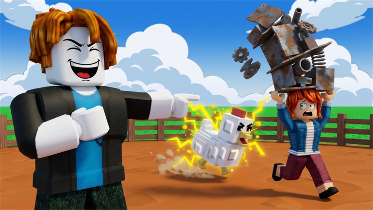 Official Grow a Chicken Fighter artwork showing a powered chicken and players in an arena